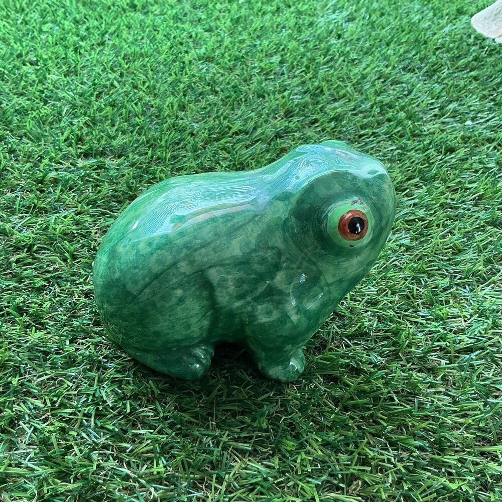 Vintage Bonwit Teller Este Italy Green Ceramic Frog Figurine 3.5” Art Pottery